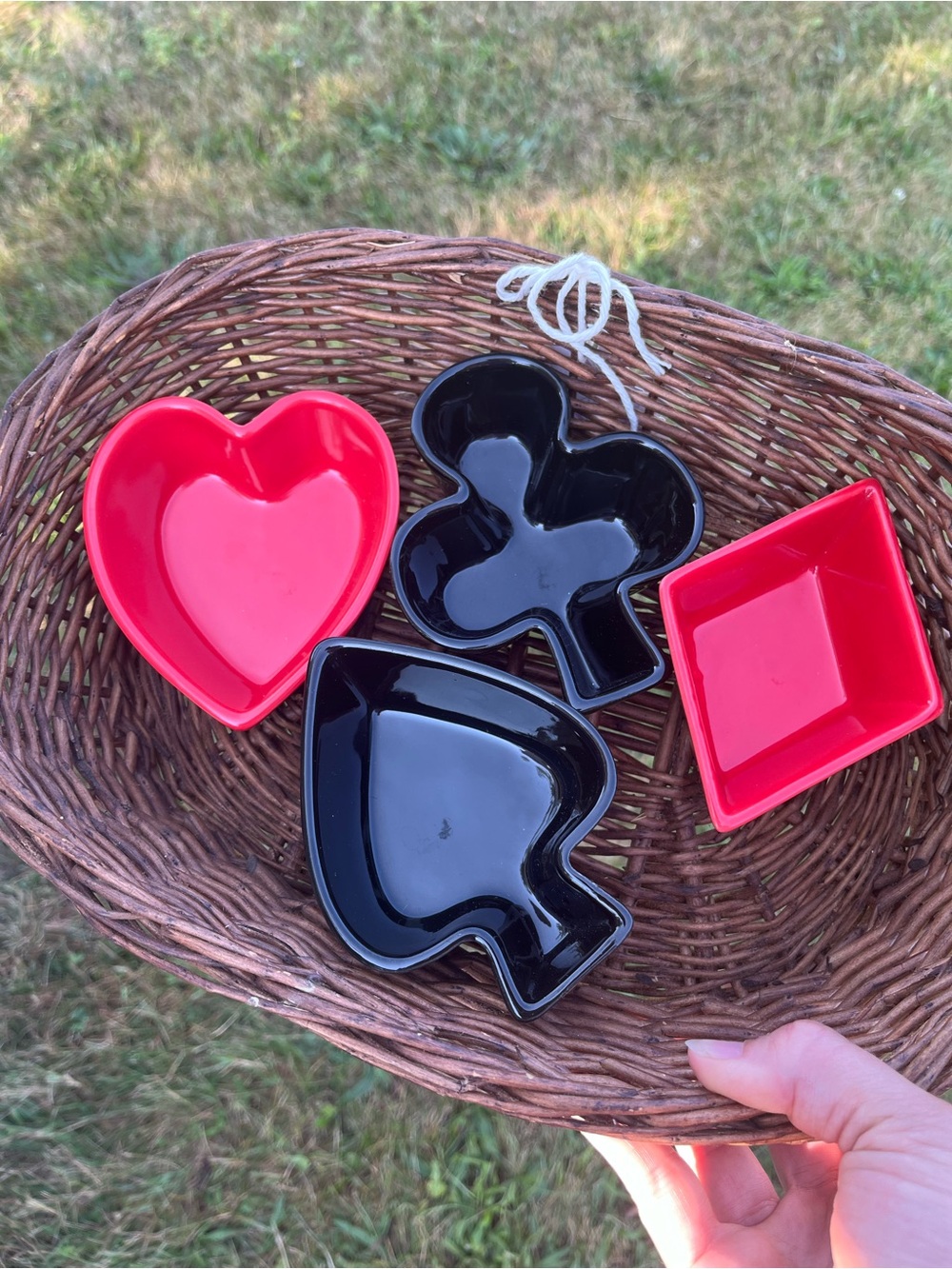Set of Red and Black Card Suit Bridge Mix Dishes